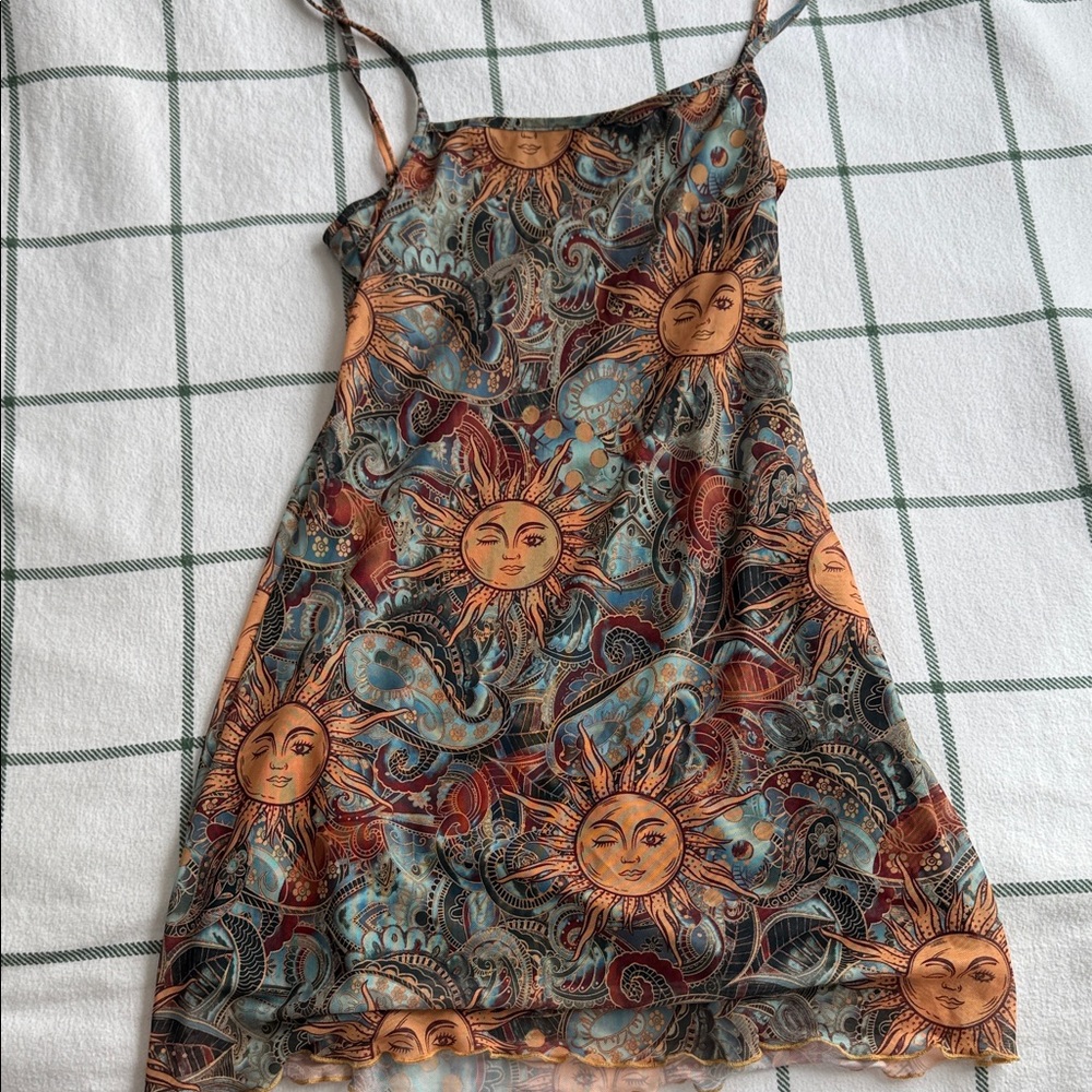 SHEIN Sun and Moon Print Mini Dress - Multicolor